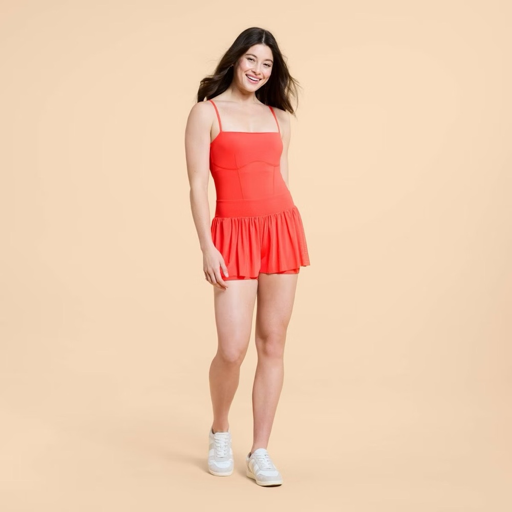 Blogilates Women's Barre Active Romper Coral Red Spicy Orange 1X